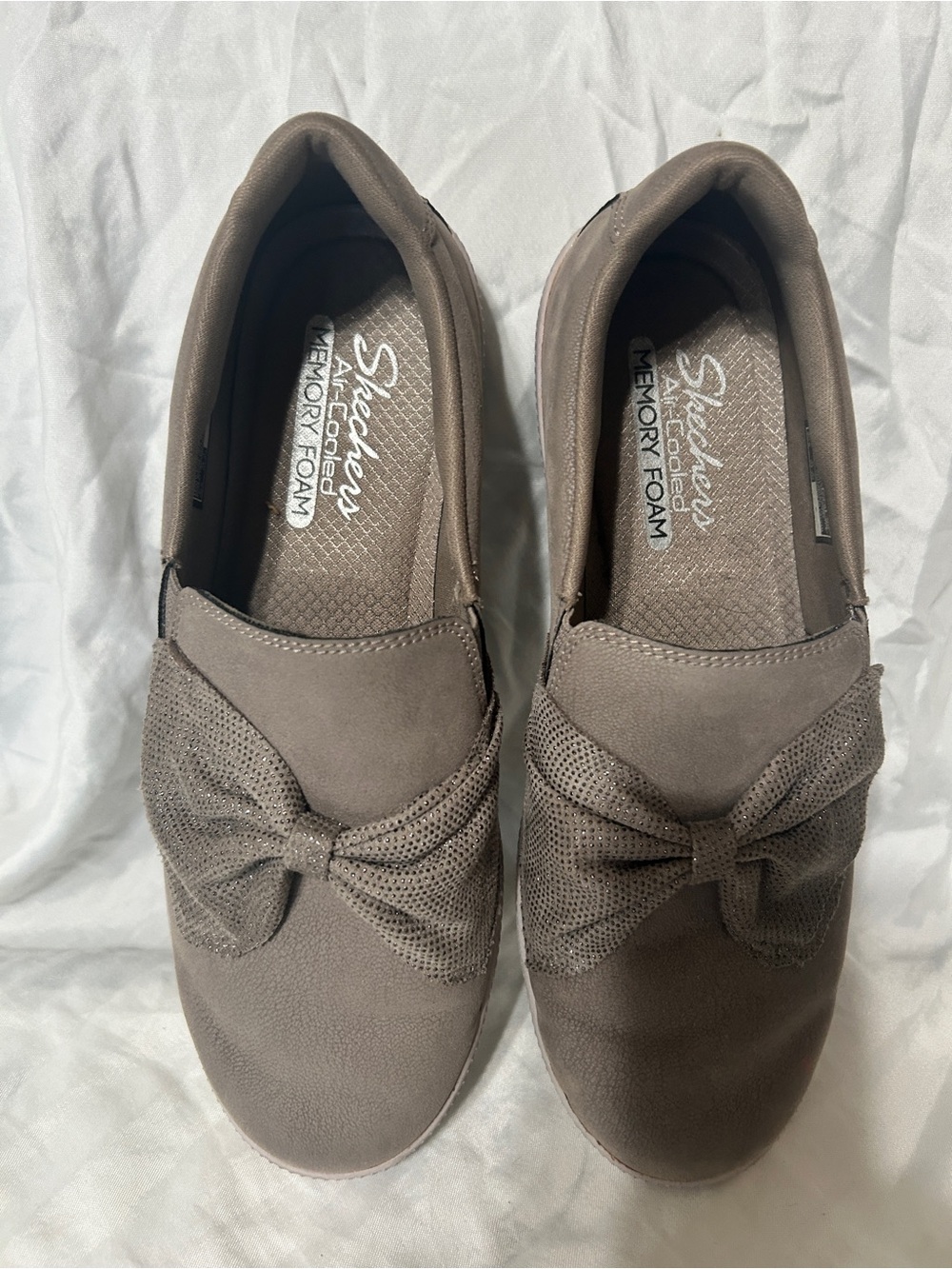Skechers Women's Taupe Slip-On Sneakers with Bow Accent